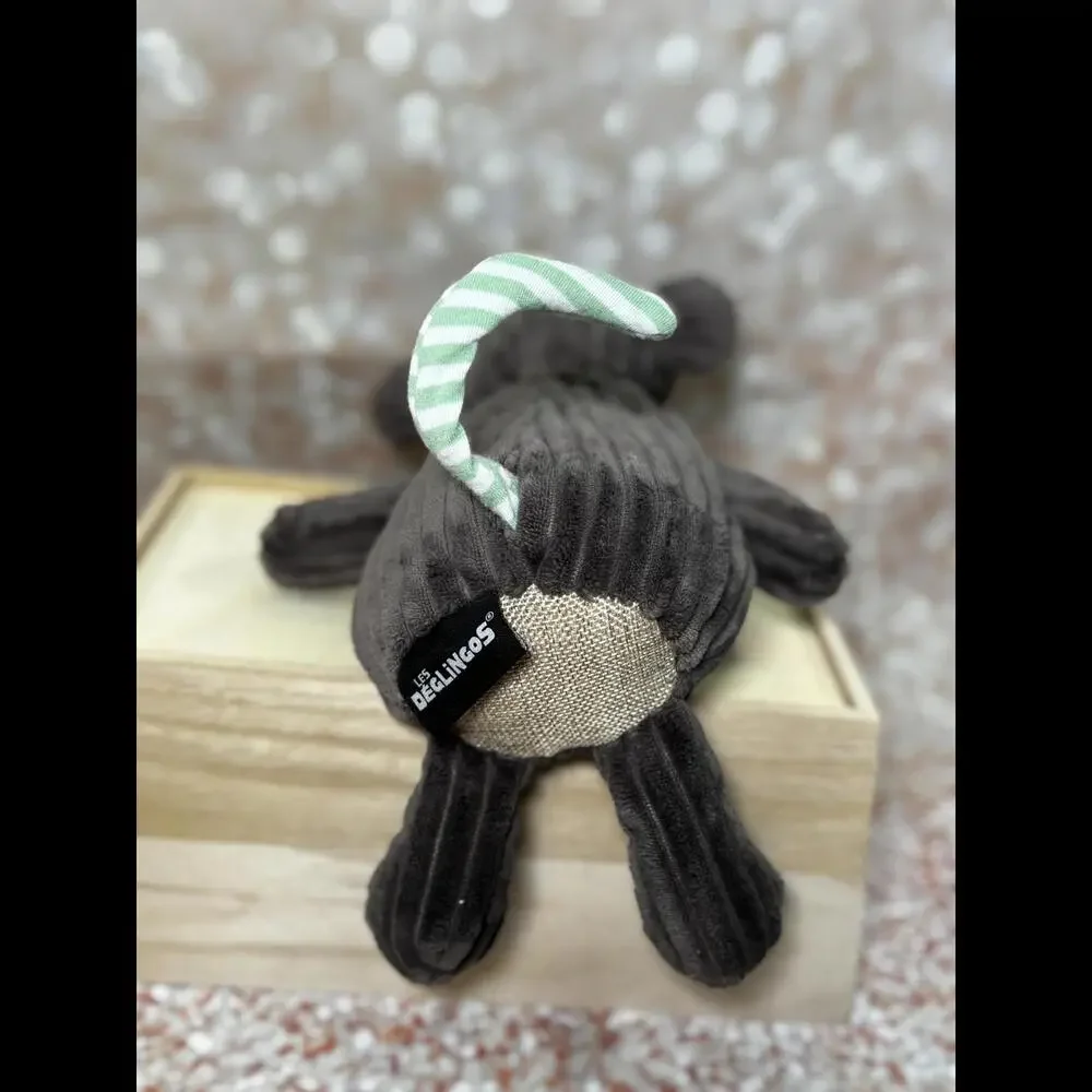 Les Deglingos‎ Marmoset Monkey Plush Lovey Toy Ribbed Gray Corduroy 13